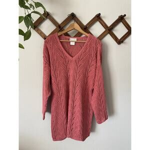 Vintage 90s Expressions 100% Cotton Sweater Women’s Medium V Neck Tunic Sweater